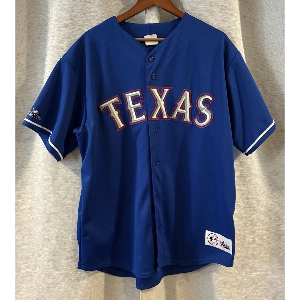Vintage 90s Y2K Majestic Texas Rangers Jersey Mens XL Blue Blank Button Made USA